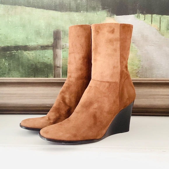Vintage Enzo Angiolini Wedge Heel Brown Leather Suede Made In Brazil Boots 9.5 M - Picture 2 of 12
